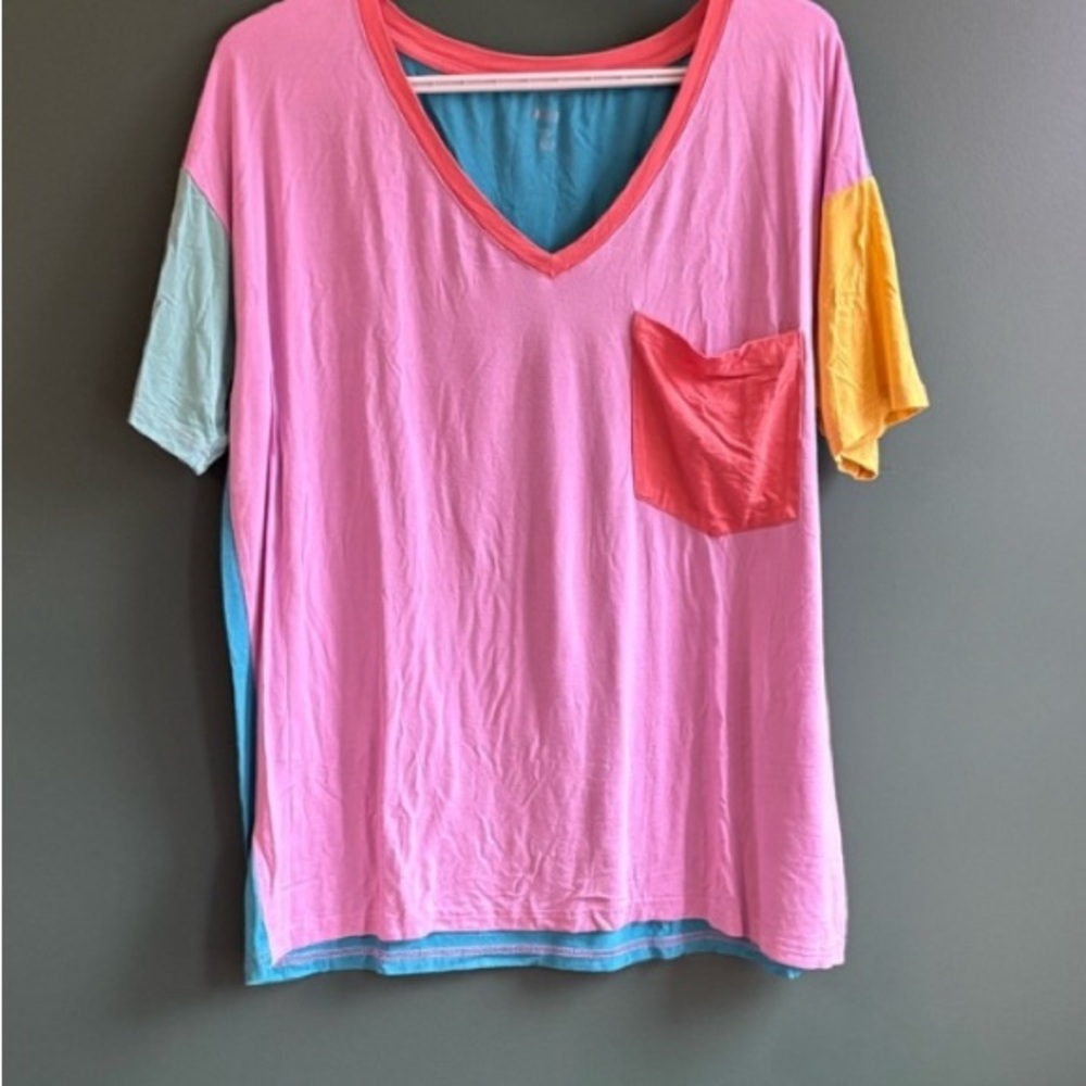 Kyte BABY Colorblock V-Neck Top in Pink, Coral, Yellow, Aqua